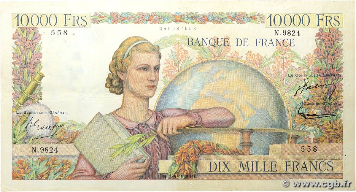 10000 Francs GÉNIE FRANÇAIS FRANCE  1955 F.50.76 pr.TTB