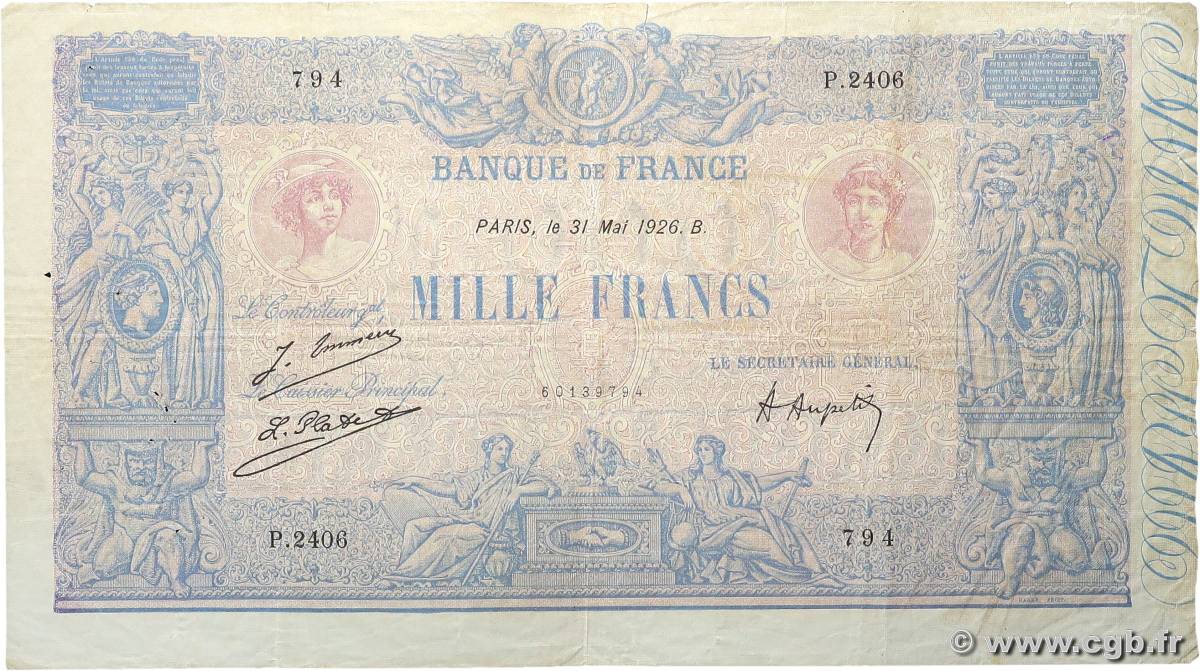 1000 Francs BLEU ET ROSE FRANCE  1926 F.36.42 F
