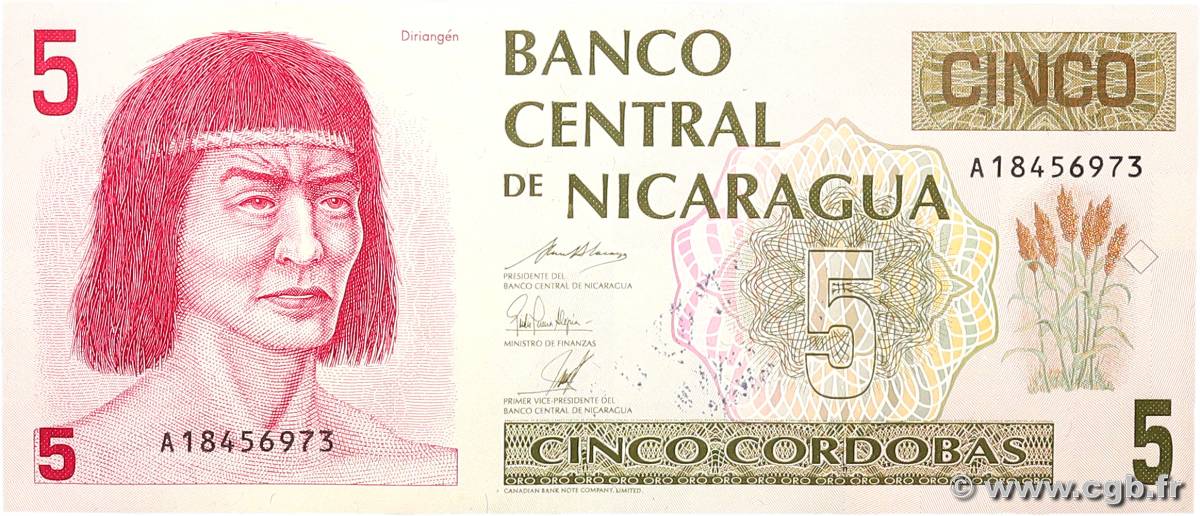 5 Cordobas NICARAGUA  1991 P.174 EBC+