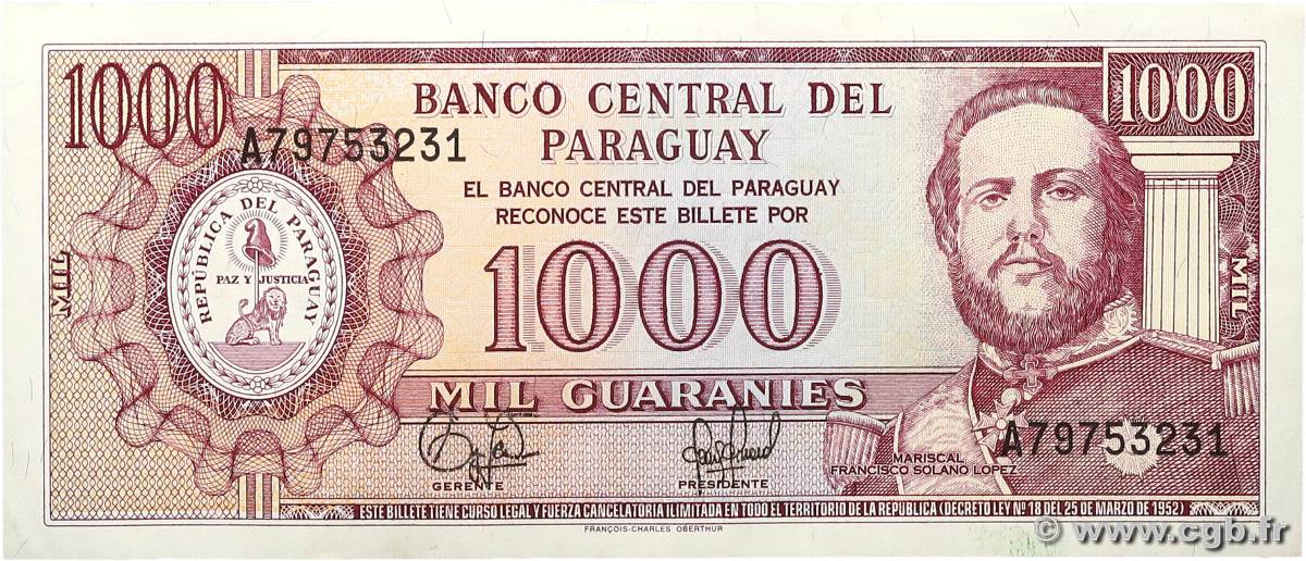 1000 Guaranies PARAGUAY  1998 P.213 VZ