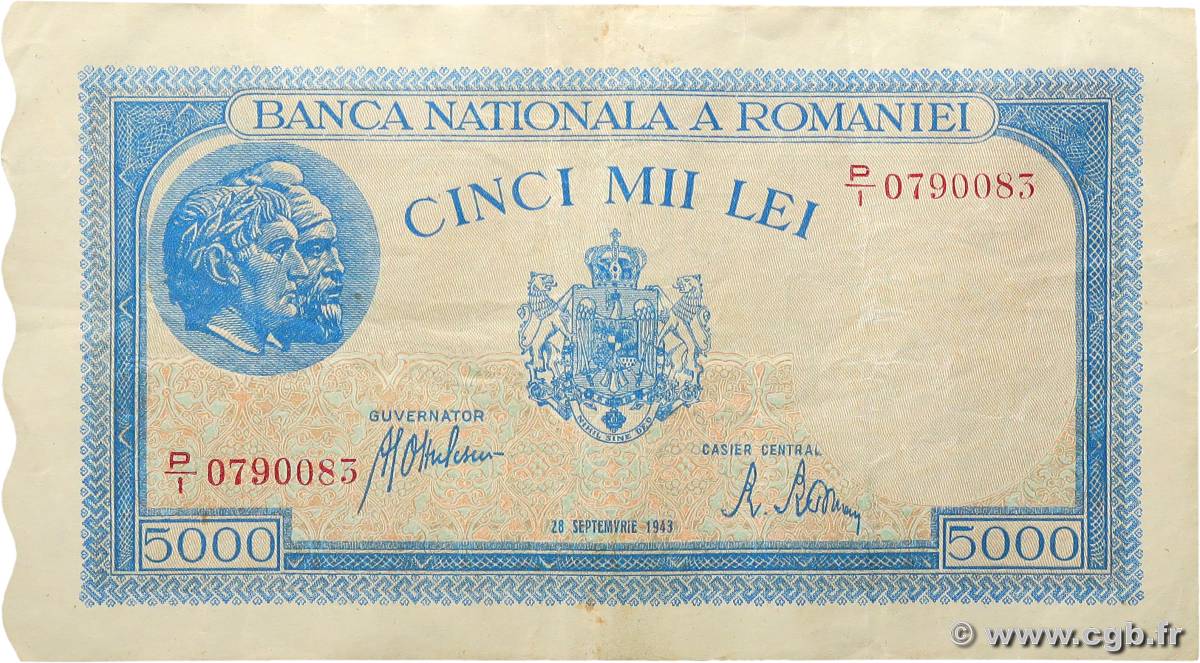 5000 Lei ROMANIA  1943 P.055 VF