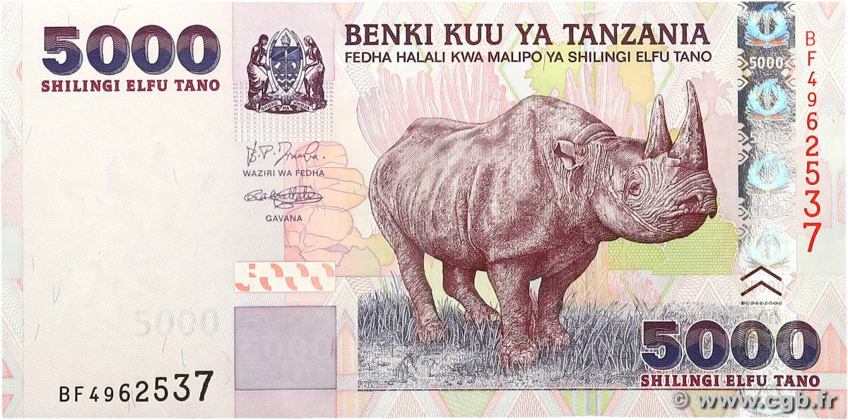 5000 Shilingi TANZANIA  2003 P.38 UNC-