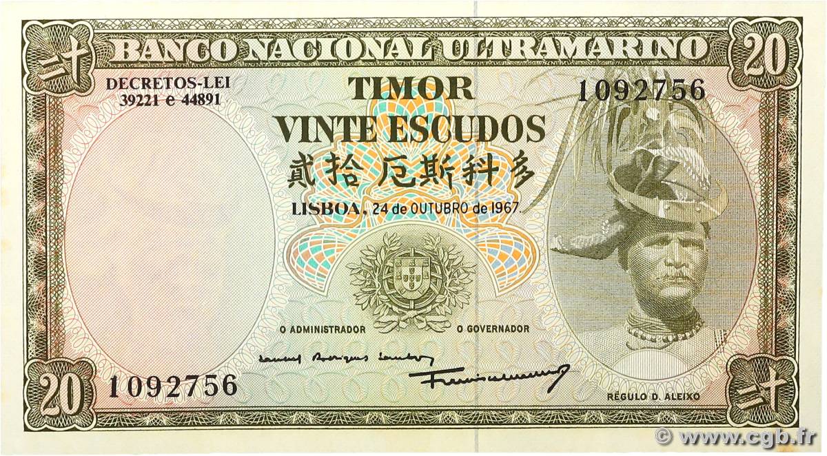 20 Escudos TIMOR  1967 P.26a fST+
