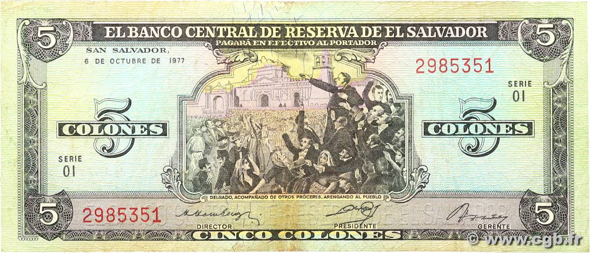 5 Colones EL SALVADOR  1977 P.126 VF