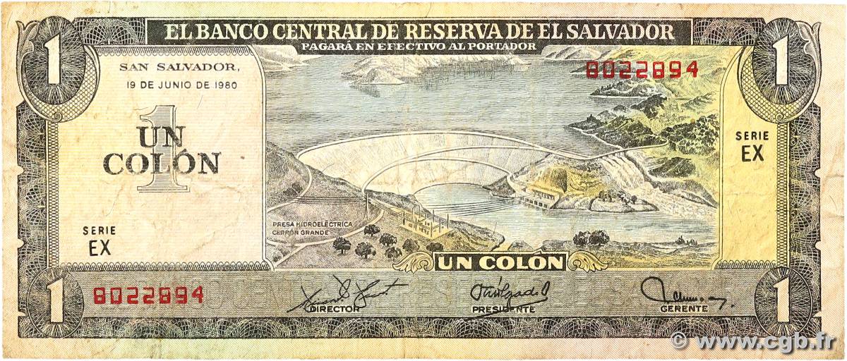 1 Colon EL SALVADOR  1980 P.125b F