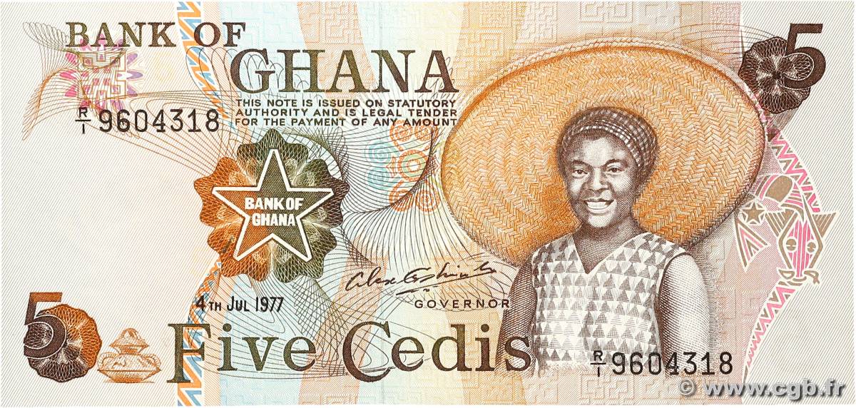 5 Cedis GHANA  1977 P.15b AU+