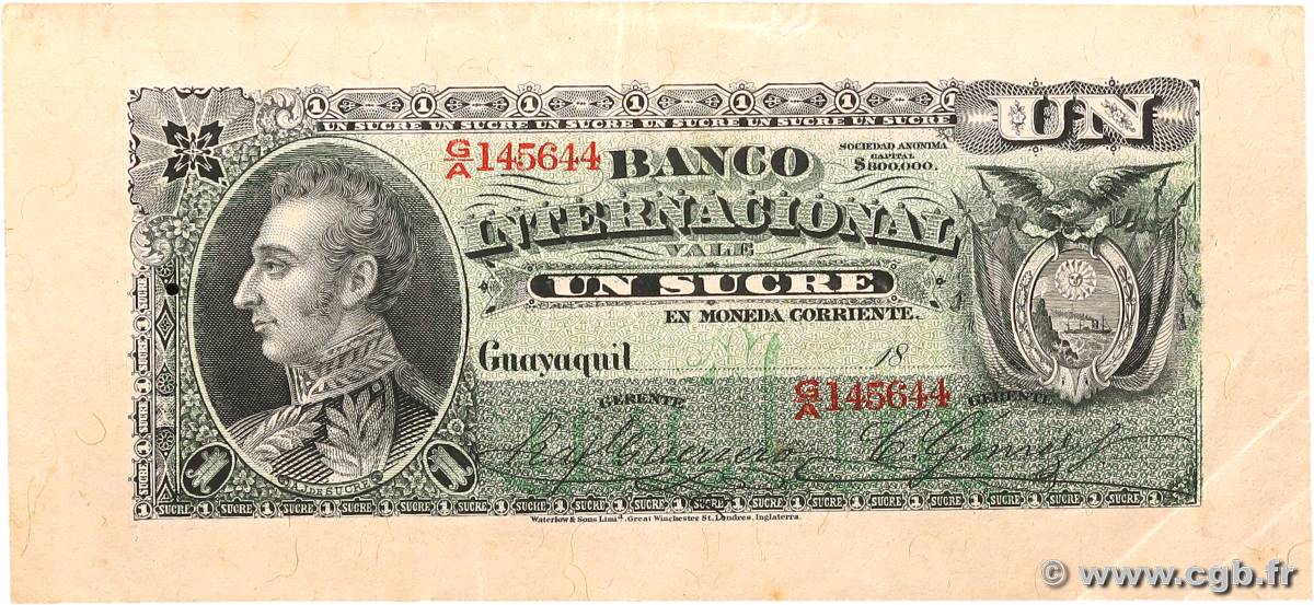1 Sucre ÉQUATEUR  1892 PS.172 TTB+