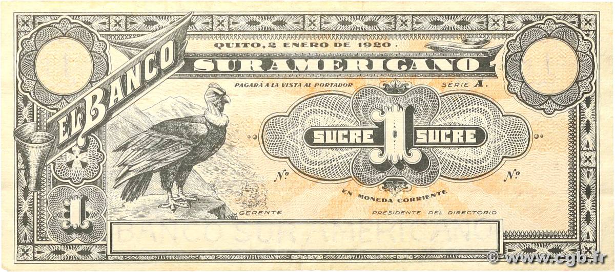 1 Sucre Non émis EKUADOR  1920 PS.251r fVZ