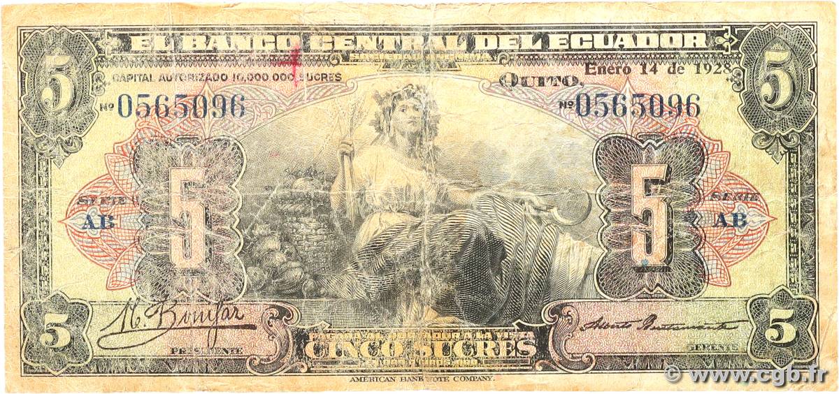 5 Sucres EKUADOR  1928 P.084a SGE