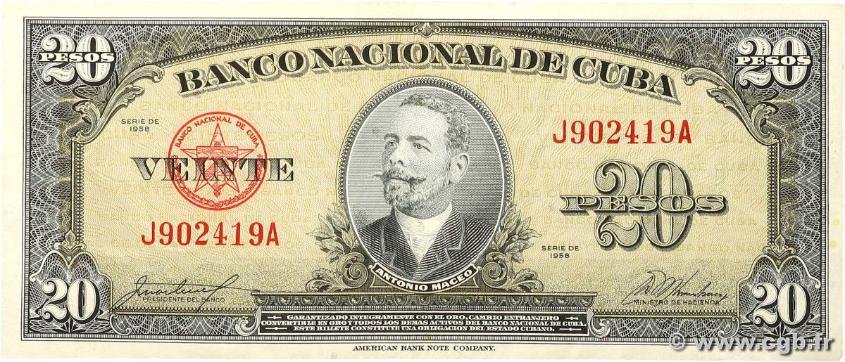 20 Pesos  CUBA  1958 P.080b VF