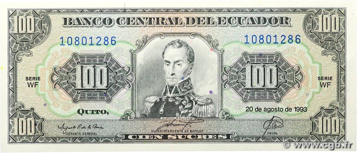 100 Sucres ECUADOR  1993 P.123Ab AU+