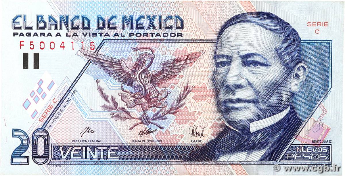 20 Nuevos Pesos MEXIQUE  1992 P.100 TTB+
