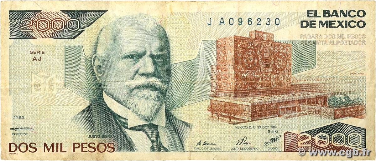 2000 Pesos MEXICO  1984 P.082c S