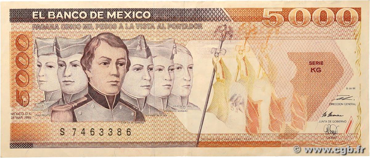 5000 Pesos MEXICO  1989 P.088c VF