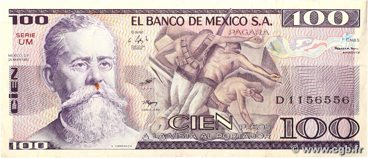 100 Pesos MEXICO  1982 P.074c MBC