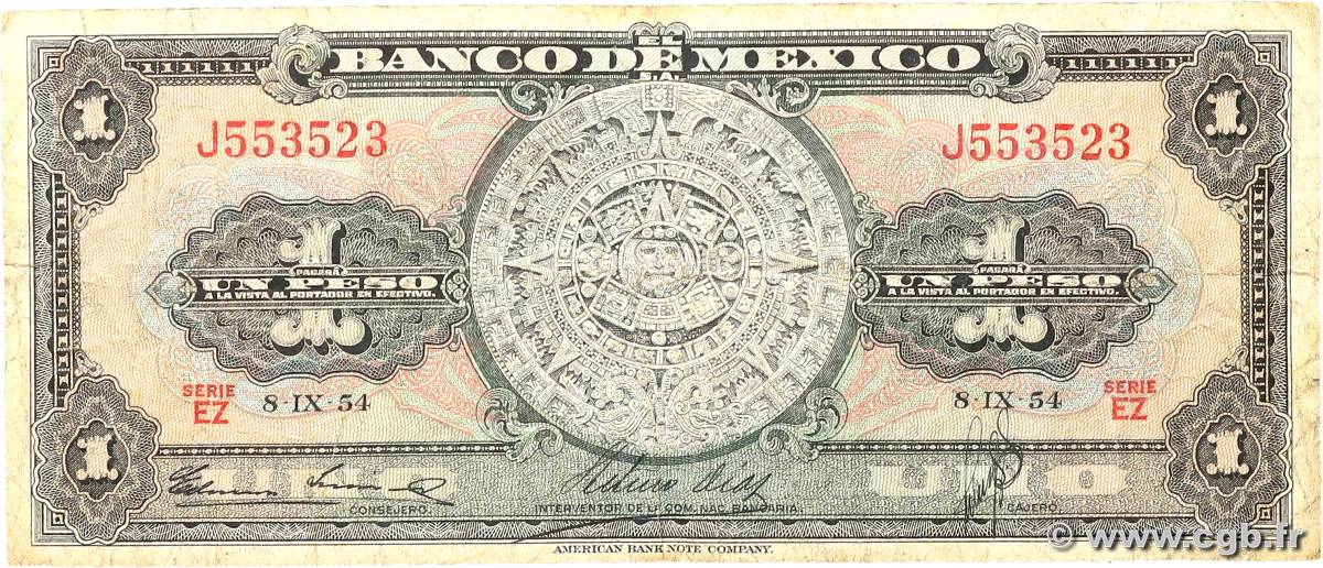 1 Peso MEXICO  1954 P.056a fS
