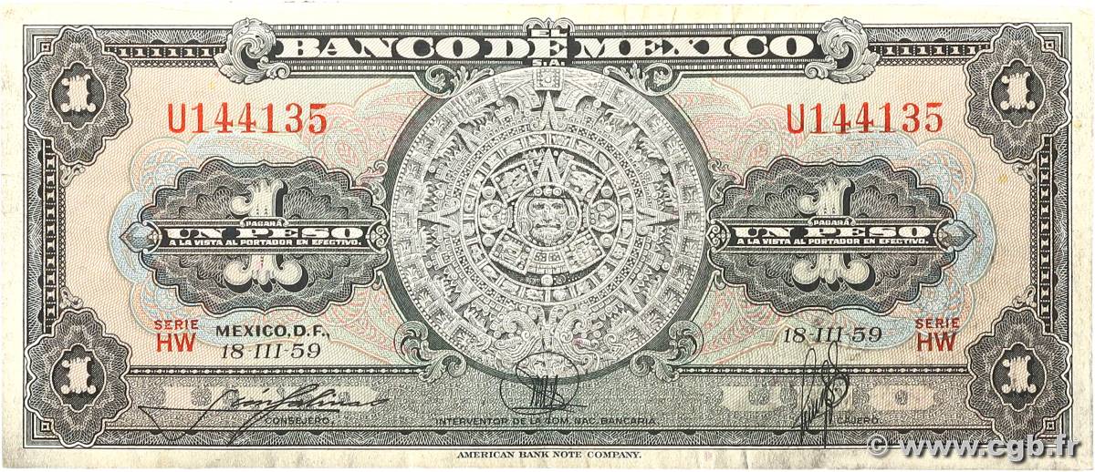 1 Peso MEXICO  1959 P.059f VF