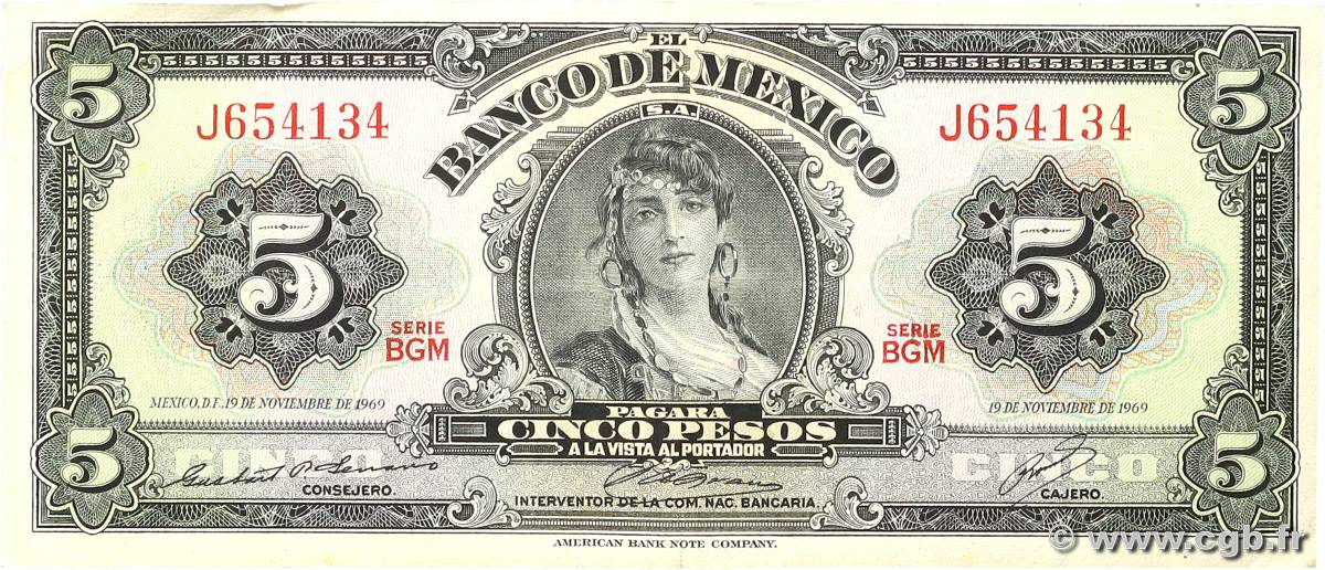 5 Pesos MEXICO  1969 P.060j fVZ
