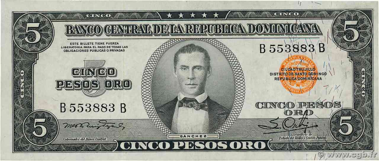 5 Pesos Oro RÉPUBLIQUE DOMINICAINE  1952 P.068 SPL