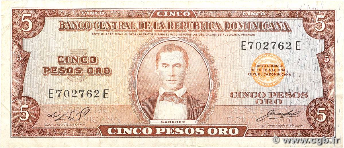 5 Pesos Oro DOMINICAN REPUBLIC  1965 P.100a1 F