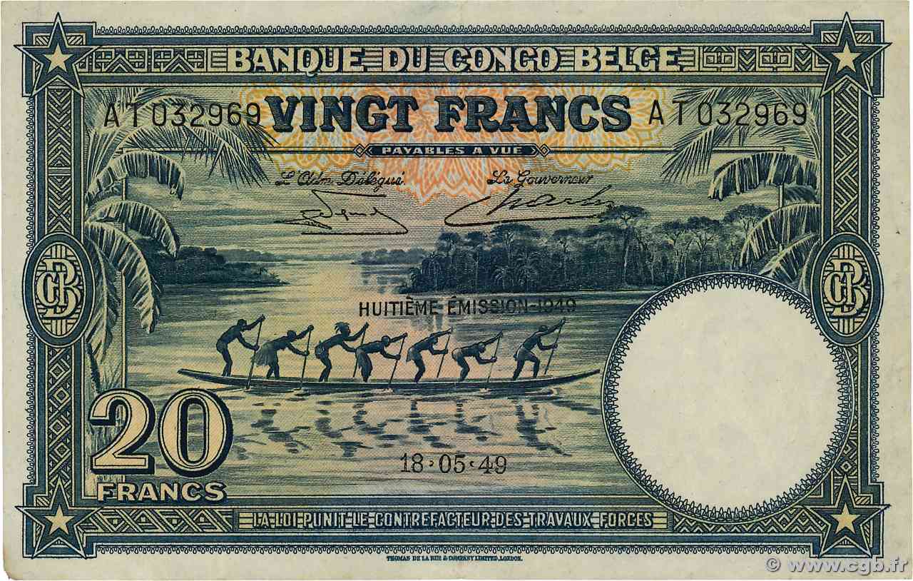 20 Francs CONGO BELGE  1949 P.15G TTB