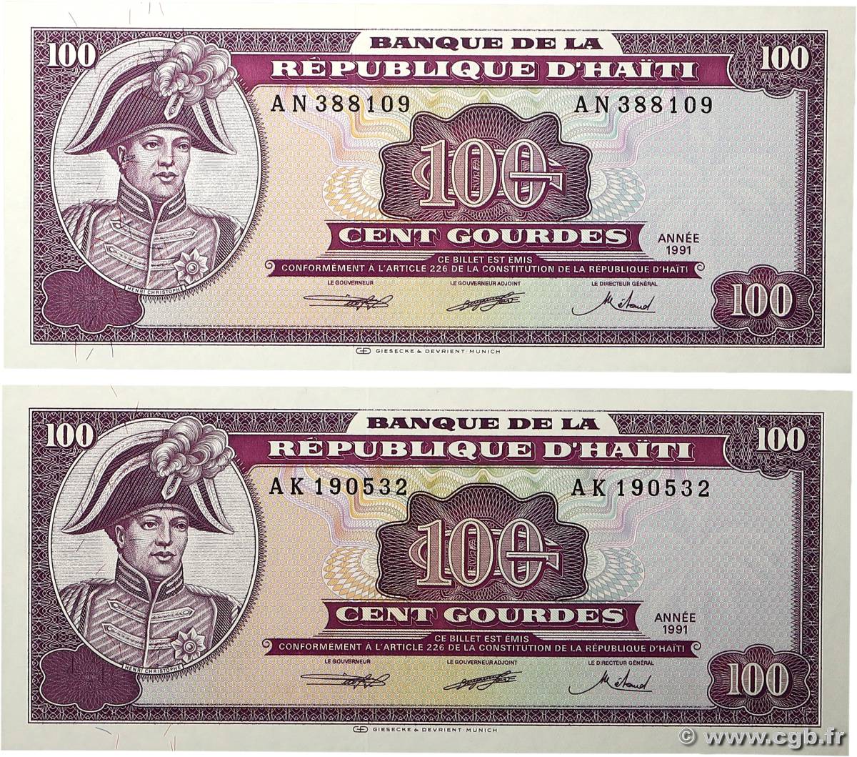 100 Gourdes HAITI  1991 P.258a UNC