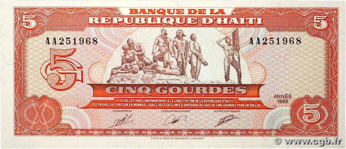 5 Gourdes HAÏTI  1989 P.255a NEUF