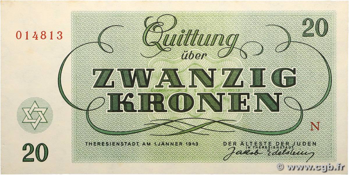20 Kronen ISRAEL Terezin / Theresienstadt 1943 WW II.705 AU+