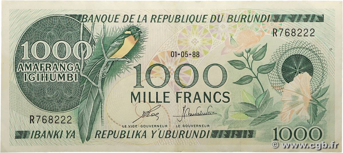 1000 Francs BURUNDI  1988 P.31d pr.SUP