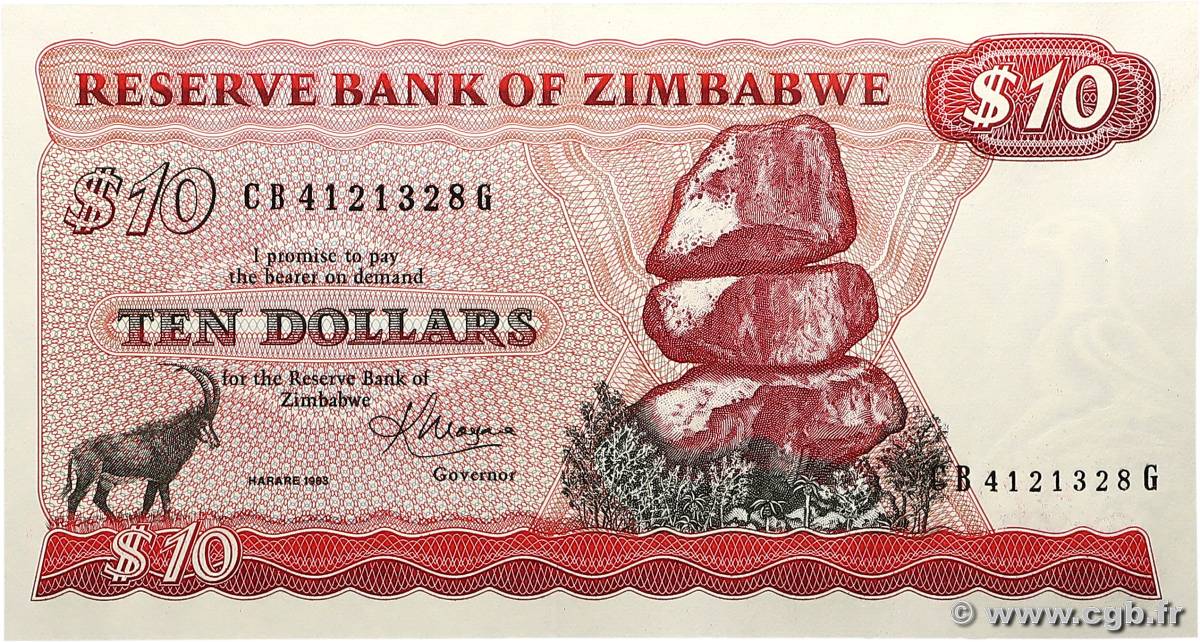 10 Dollars ZIMBABWE Harare 1983 P.03d pr.NEUF