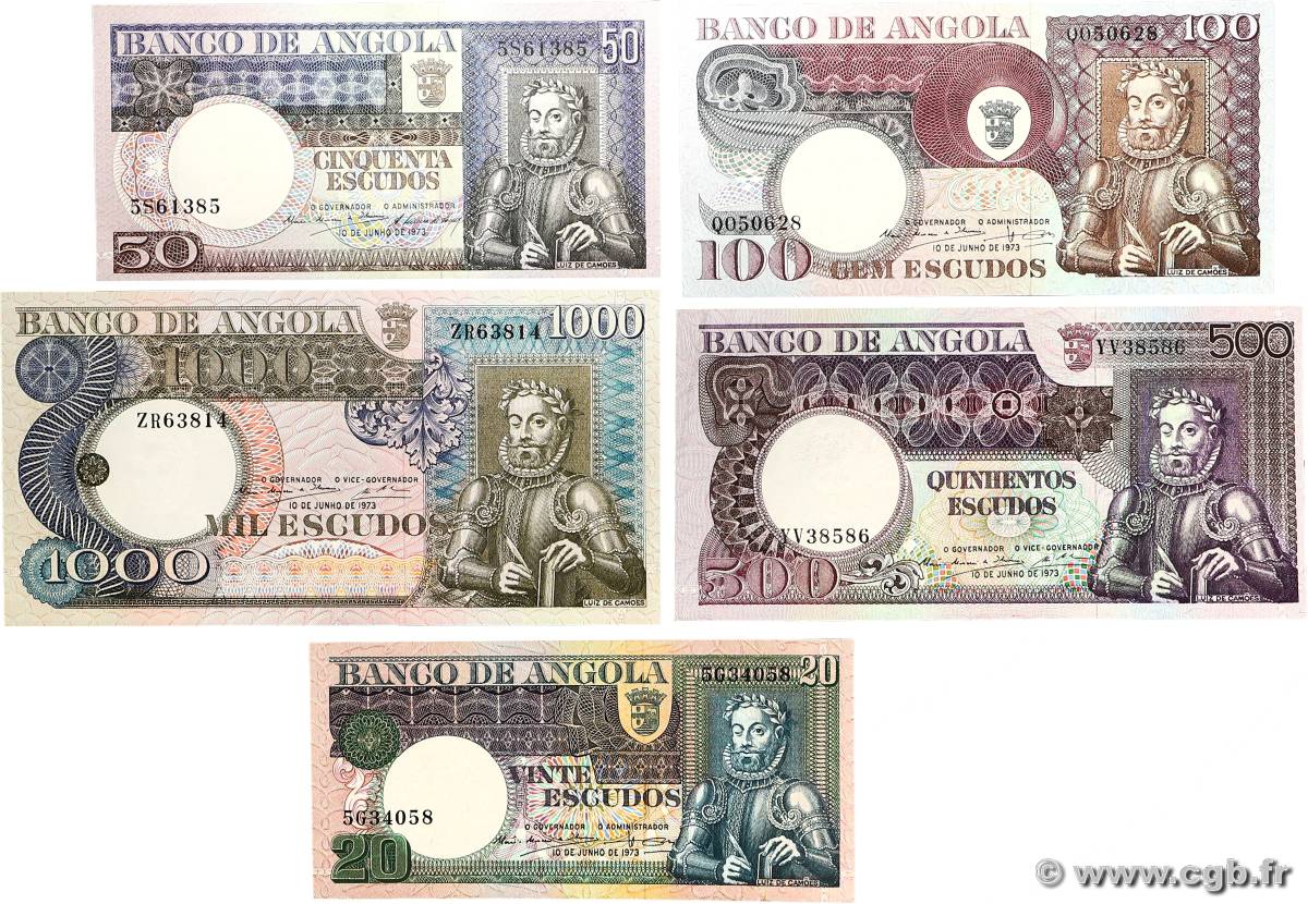 20 a 1000 Escudos Lot ANGOLA  1973 P.104 au P.108 UNC-