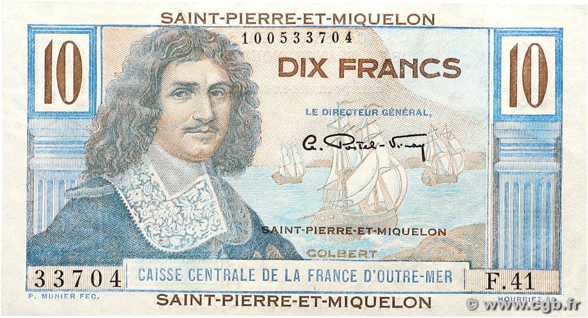 10 Francs Colbert SAINT-PIERRE UND MIQUELON  1947 P.23 fST+