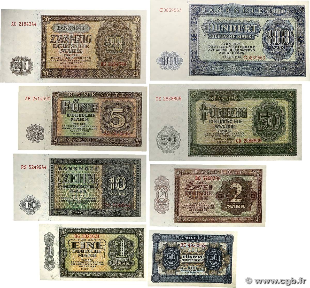 50 Pfenning au 100 Deutsche Mark Lot ALLEMAGNE RÉPUBLIQUE DÉMOCRATIQUE  1948 P.08 au P.15 SPL+