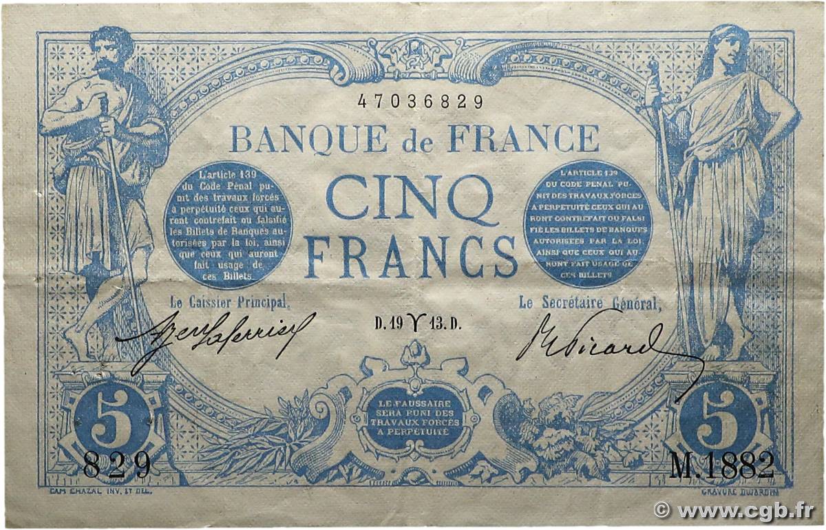 5 Francs BLEU FRANCE  1913 F.02.15 TTB