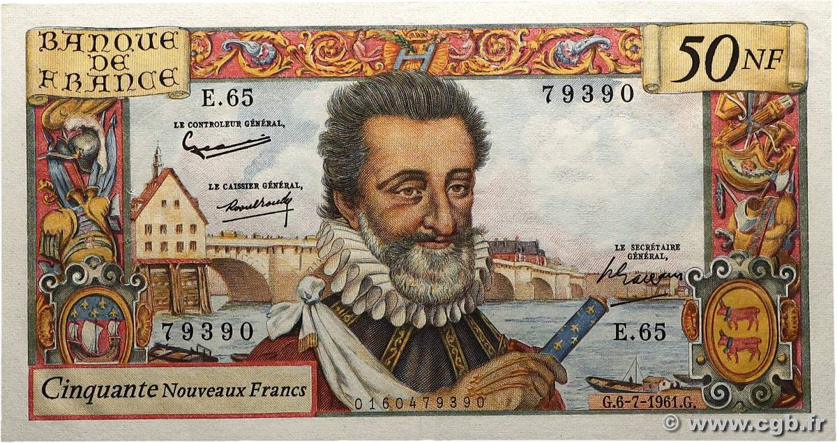 50 Nouveaux Francs HENRI IV FRANCIA  1961 F.58.06 SPL