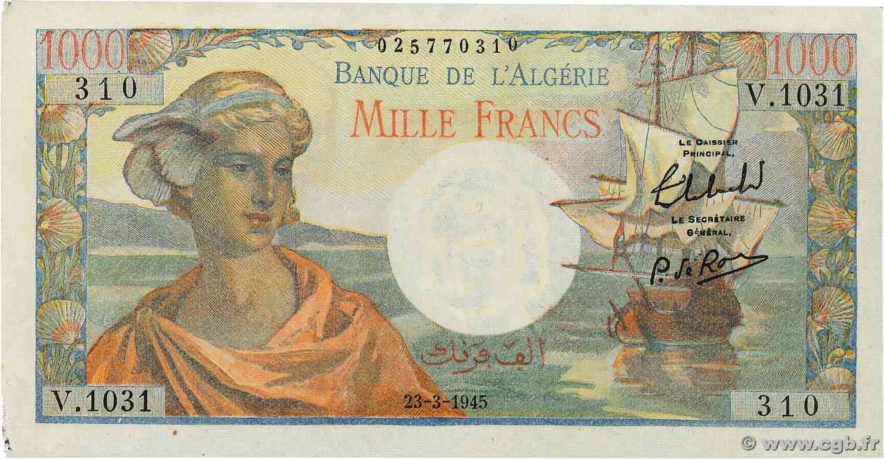 1000 Francs réserve ALGÉRIE  1945 P.096 pr.SPL