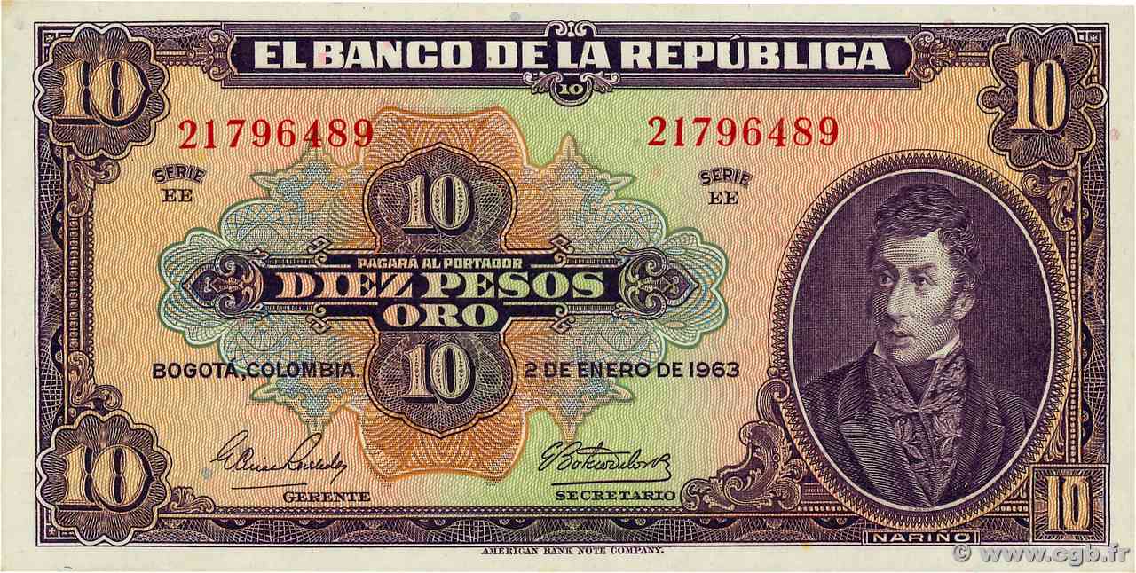 10 Pesos Oro COLOMBIA  1963 P.389f q.FDC
