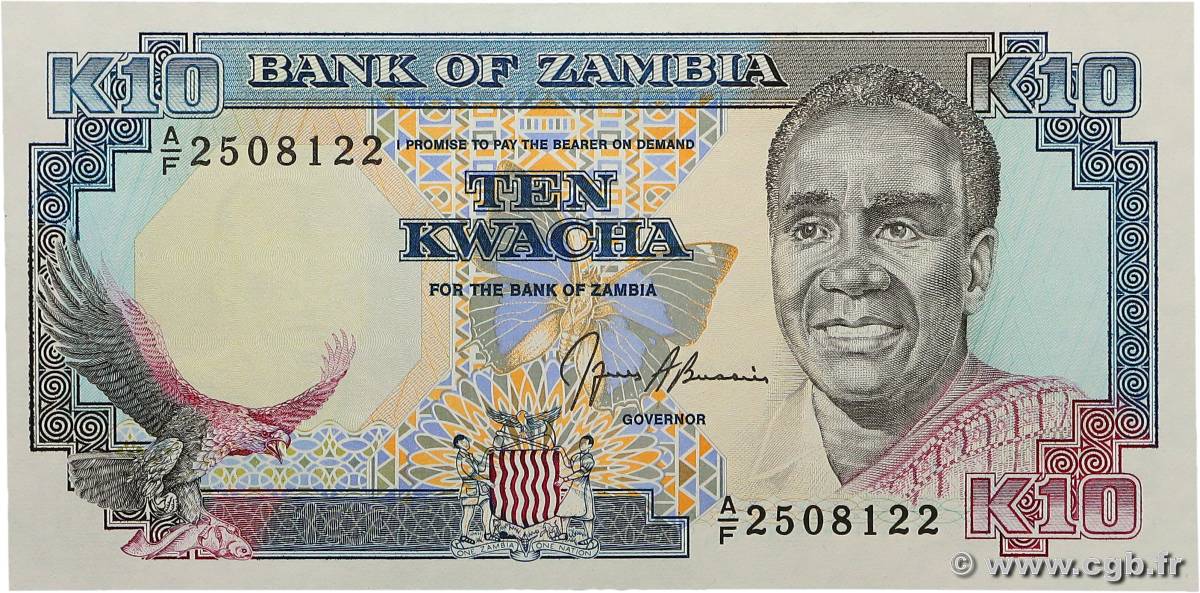 10 Kwacha ZAMBIA  1989 P.31a UNC