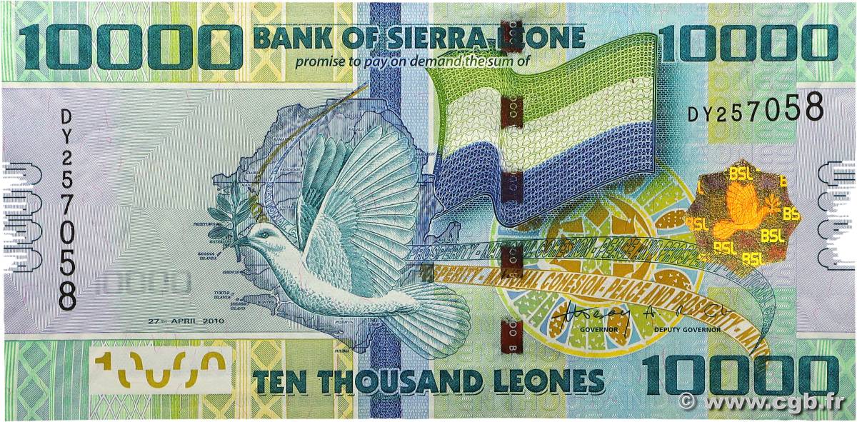 10000 Leones SIERRA LEONE  2010 P.33a UNC