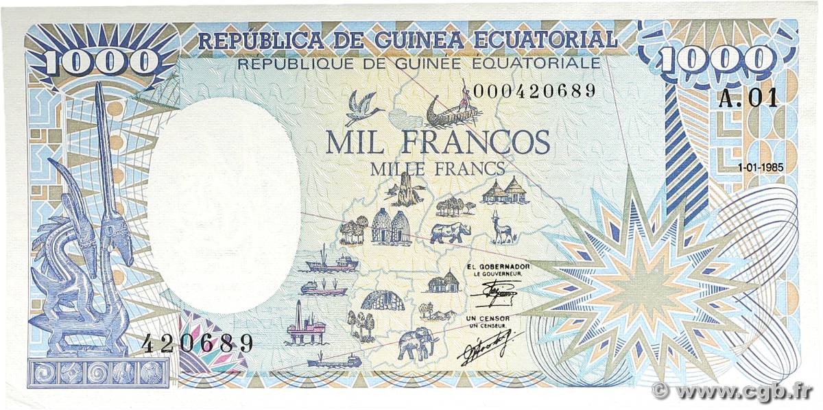 1000 Francs type 1985 EQUATORIAL GUINEA  1985 A.260a AU+