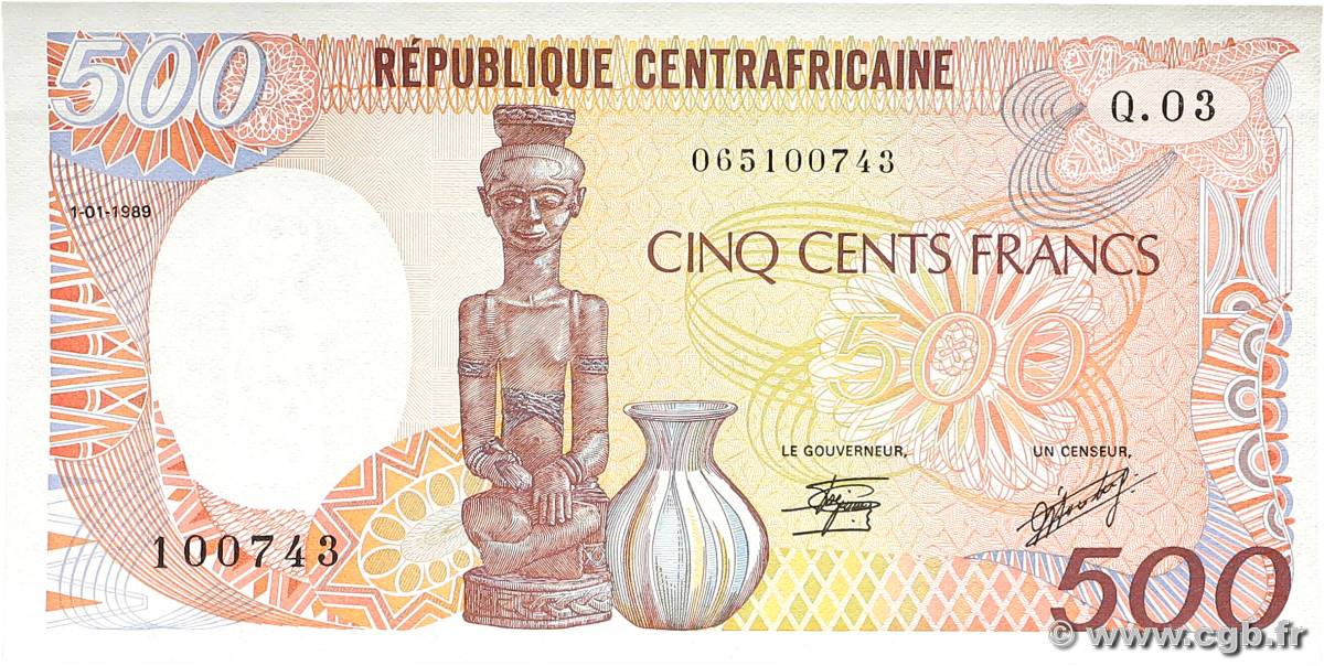 500 Francs type 1985 CENTRAL AFRICAN REPUBLIC  1989 A.193d UNC-