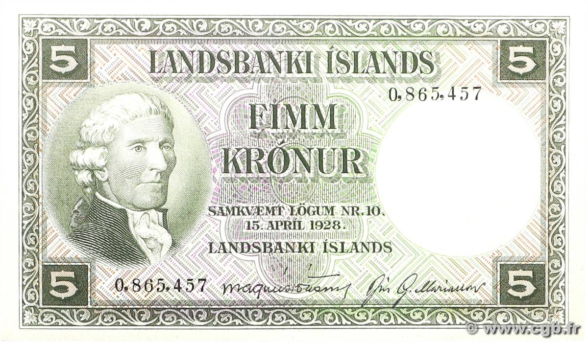 5 Kronur ICELAND  1948 P.32a AU