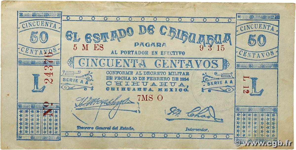 50 Centavos MEXICO  1914 PS.0527a q.SPL