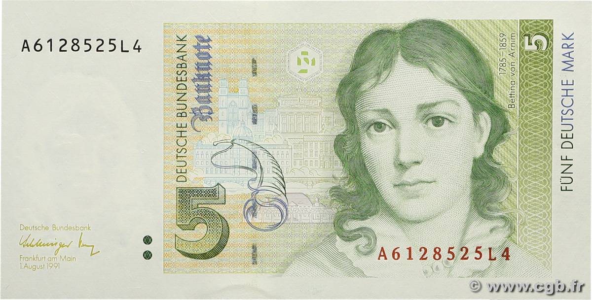 5 Deutsche Mark GERMAN FEDERAL REPUBLIC  1991 P.37 UNC-