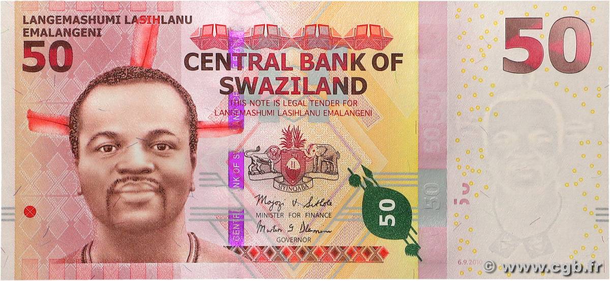 50 Emalangeni SWAZILAND  2010 P.38a UNC