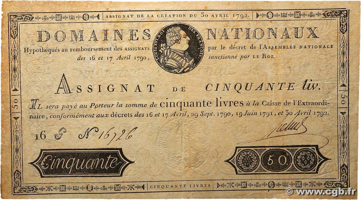 50 Livres FRANCE  1792 Ass.28a VF+