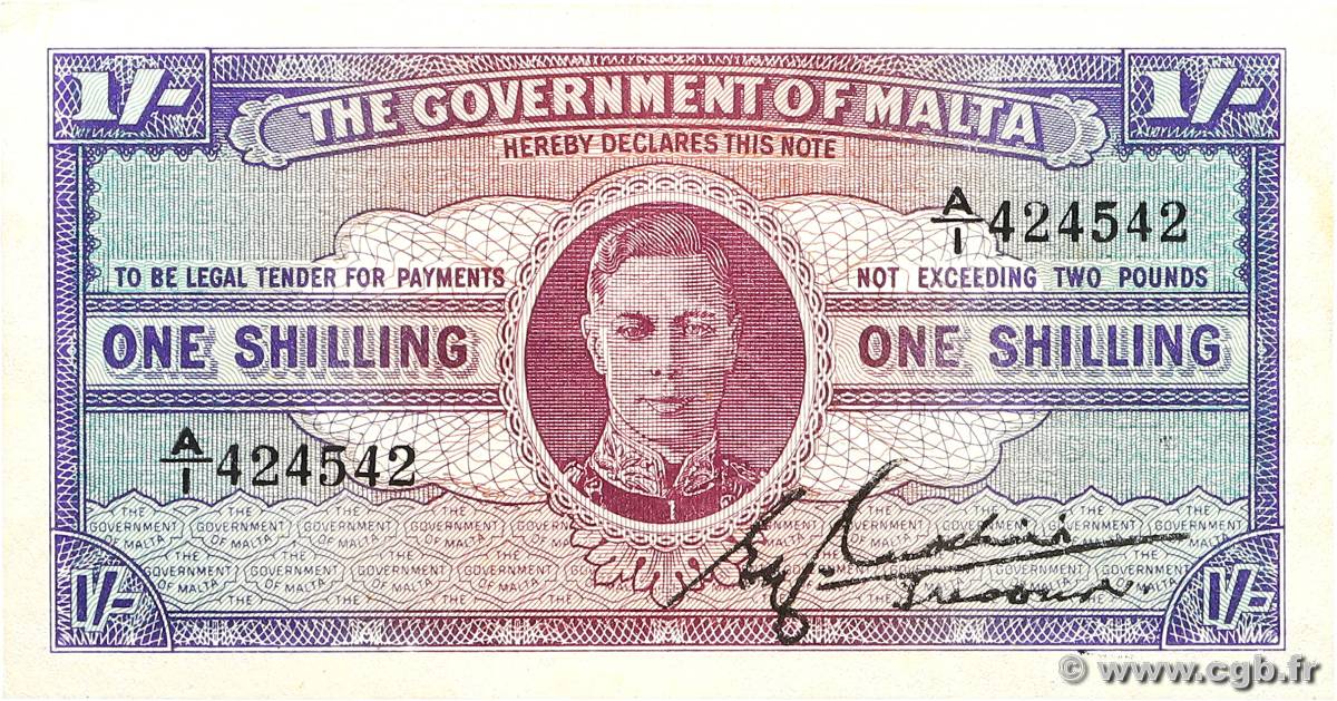 1 Shilling MALTE  1943 P.16 VF+
