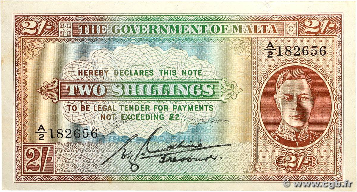 2 Shillings MALTE  1942 P.17b VF+