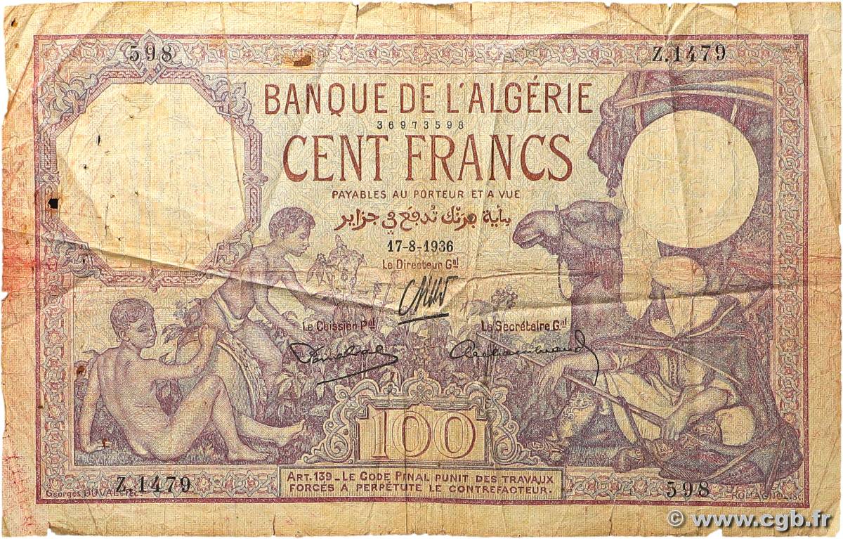 100 Francs ALGERIA  1936 P.081b G