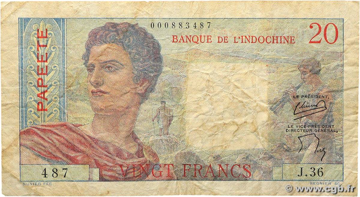 20 Francs TAHITI  1951 P.21b q.MB